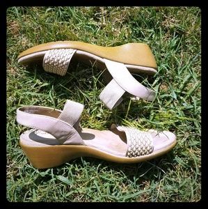 Cream wedge sandals.